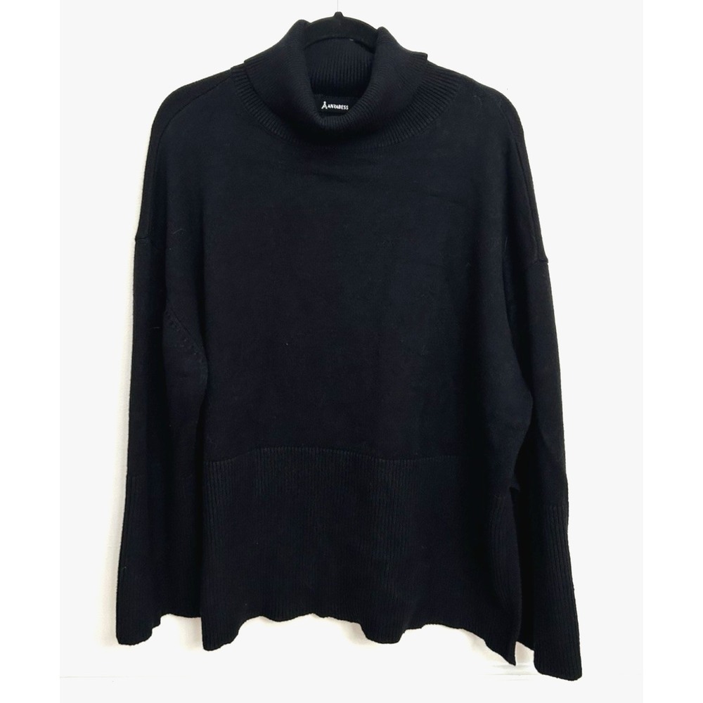 Anrabess Black Ribbed Turtleneck Sweater Tunic Sz XL Neutral Classic Minimalist